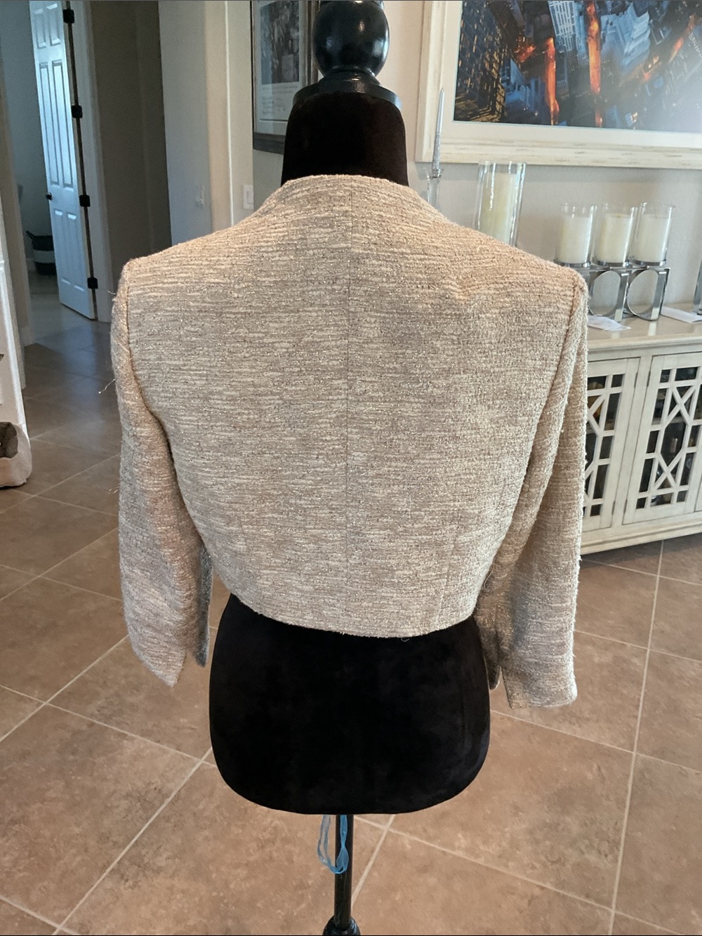 Kay Unger silver/gold/cream cropped evening jacket, size 6 - Picture 4 of 5